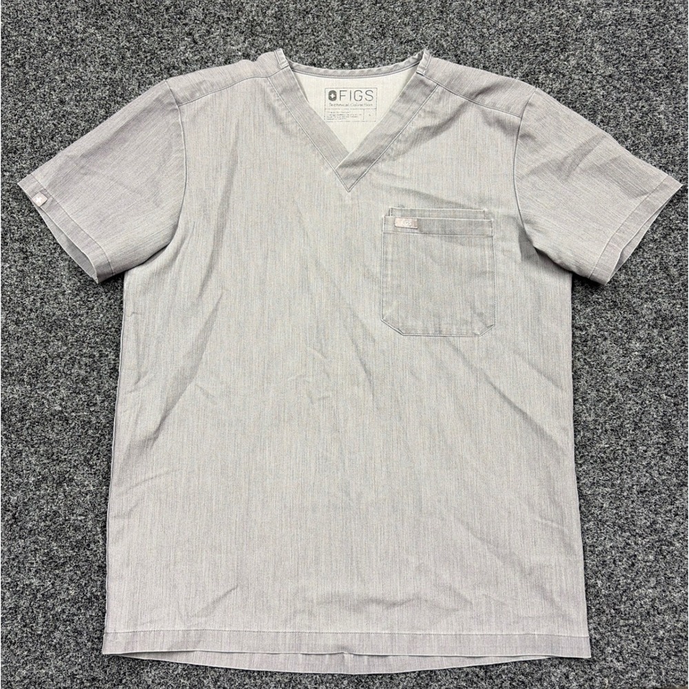 FIGS Scrub Top Mens S Gray Leon V-Neck Technical Collection FM1500 Medical Wear